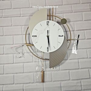 Modern Decorative Wall Clock with Pendulum for Living Room, Matte White &